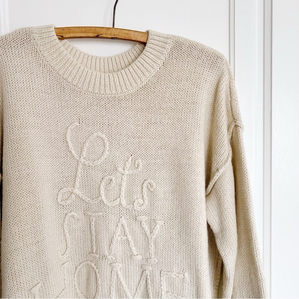 Wildfox Let’s Stay Home Distressed Sweater Pullover Beige Soft Cozy Oversized View 4